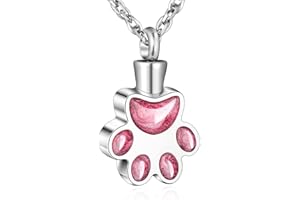 abooxiu Paw Print Urn Necklace for Ashes Cremation Necklace for Pet Ashes Stainless Steel Ash Necklace Memorial Ash Holder