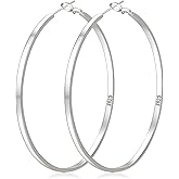 LOUMILEO Sterling Silver Hoop Earrings Large Silver Hoop Earrings for Women Lightweight Big Hoops Earring Hypoallergenic Thin Hoops Earring for Women 30/40/50/60/65/70MM