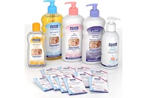 SUPERPHARM Dr. Fischer Baby Bath Wash, Shampoo, Bath Oil, Bedtime Bath Wash, Baby Oil, Cleansing Wipes Baby Bath Set - Baby Essentials for Newborn Boys & Girls, Baby Bath Kit for Delicate Skin - Baby Gift Set