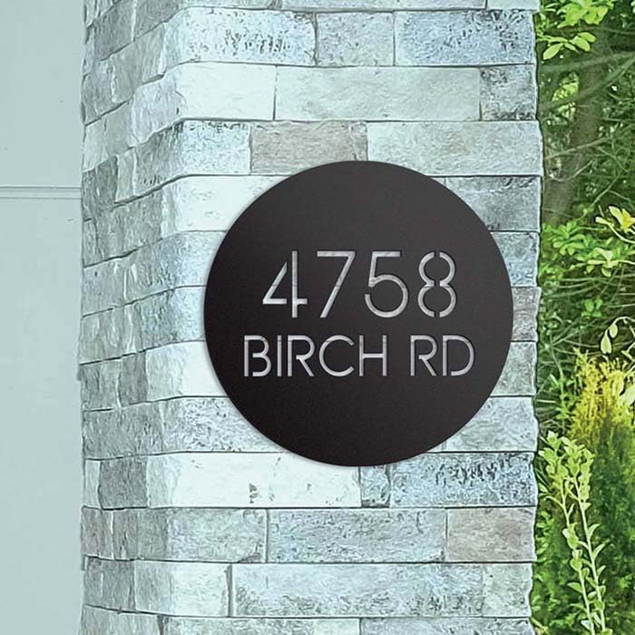 Address Signs - Personalized Circular Metal House Number Sign with Street Name | Personalized Address Sign | Modern House Numbers | Handmade Metal Address Sign | Custom Address Plaque (Black)