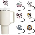 6Pcs 10mm/0.4in Diameter Silicone Straw Covers Cap Compatible with Stanley 30&40 Oz Cup, Cute Straw Toppers for Stanley 40 Oz Tumbler with Handle, Dust-Proof Straw Caps for Water Bottle, Cat