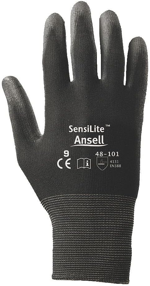 Polyurethane Coated Gloves, SensiLite, Black, Large