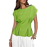 Cicy Bell Womens Peplum Tops Summer Babydoll Cap Sleeve T-Shirts Dressy Casual Crew Neck Pleated Blouses