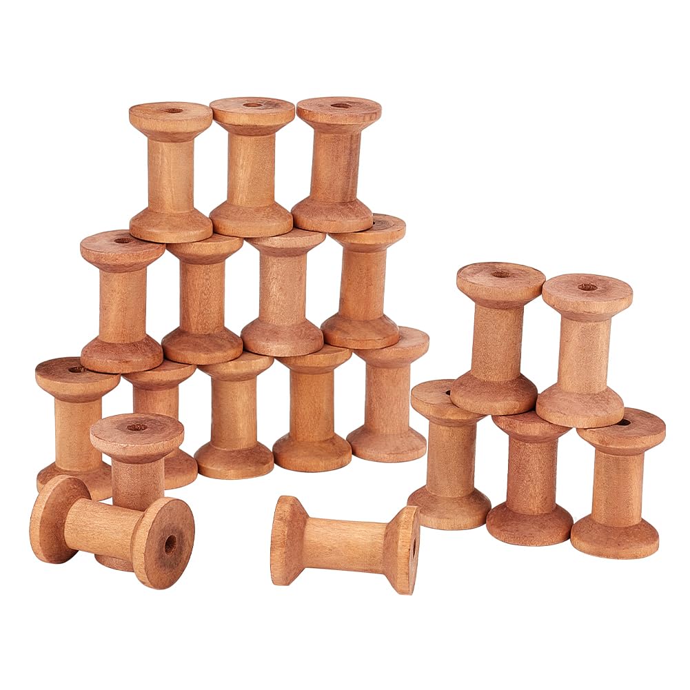 OLYCRAFT 20pcs 34.5x50mm Wooden Empty Spools Empty Thread Spools Large Wood Empty Bobbins Natural Wire Weaving Bobbins Wooden Bobbins for Arts and DIY Crafts Sewing Supplies