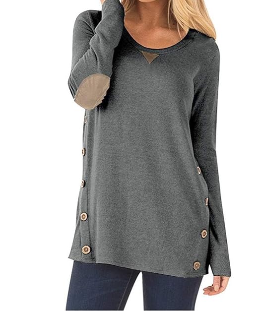 Leezepro Damen Langarm Rundhalsausschnitt Sweatshirt T Shirt Weit Tunika Langarmshirts Damen Mode(Verpackung/MEHRWEG)