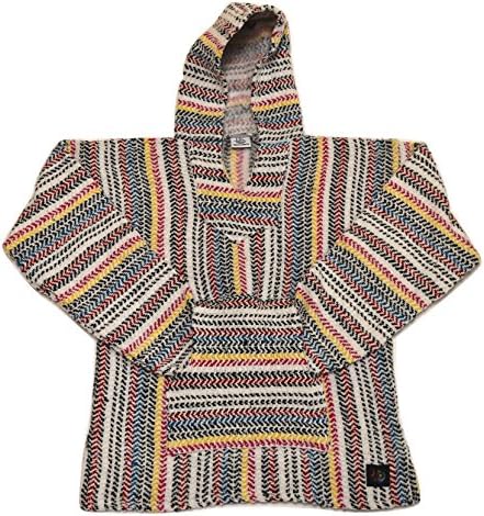 Fiesta Ziesta Poncho - Hand-woven, Authentic and Eco Friendly Mexican Baja Hoodie with Pocket, Sunset - XL