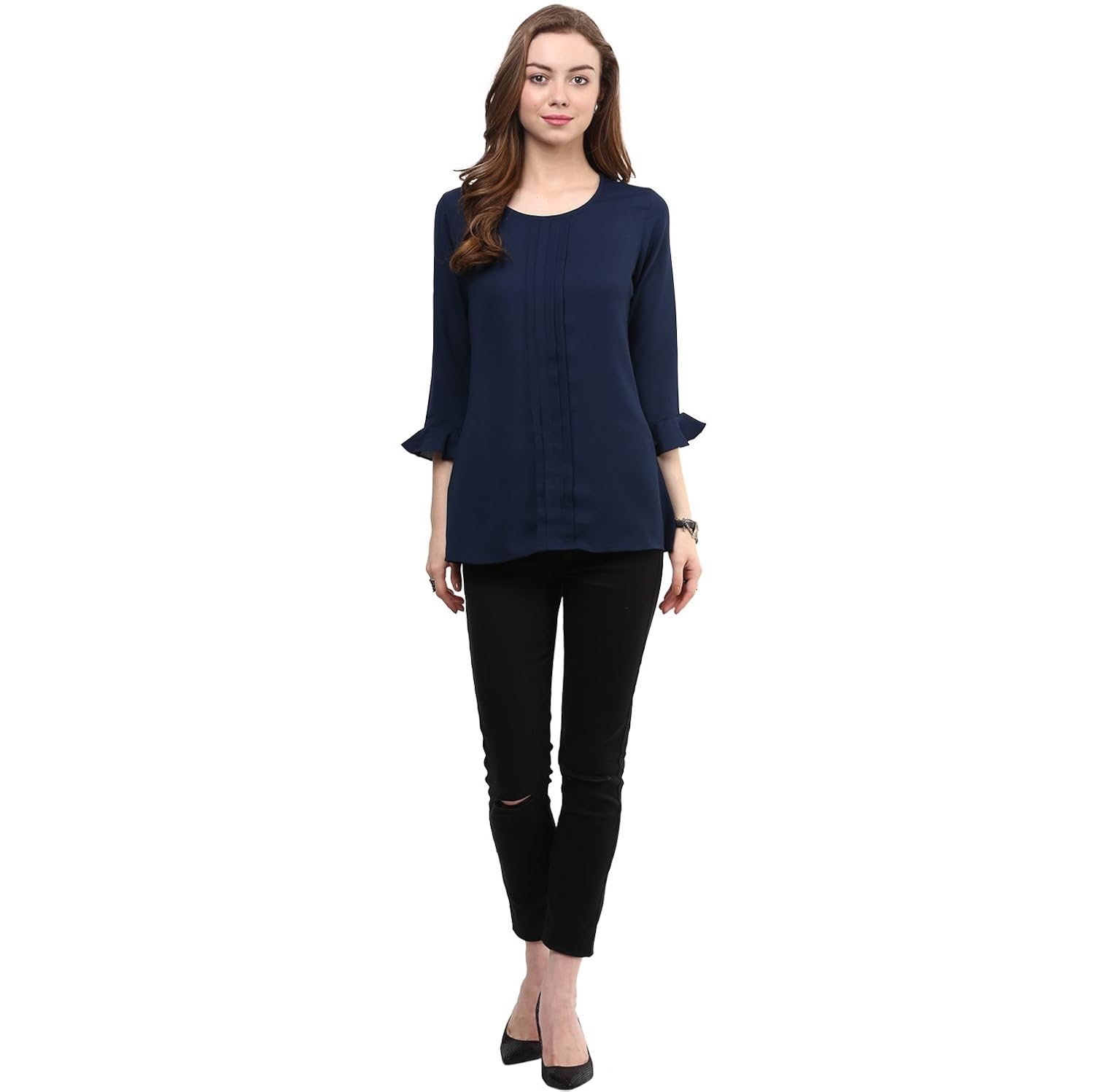 rare women navy blue georgette top (ep1008a)