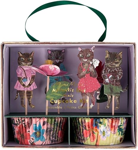 Amazon Com Meri Meri Nathalie Lete Flora Cupcake Kit With 24 Stunning Toppers In 6 Designs And 24 Cupcake Cases In 2 Coordinating Designs Kitchen Dining