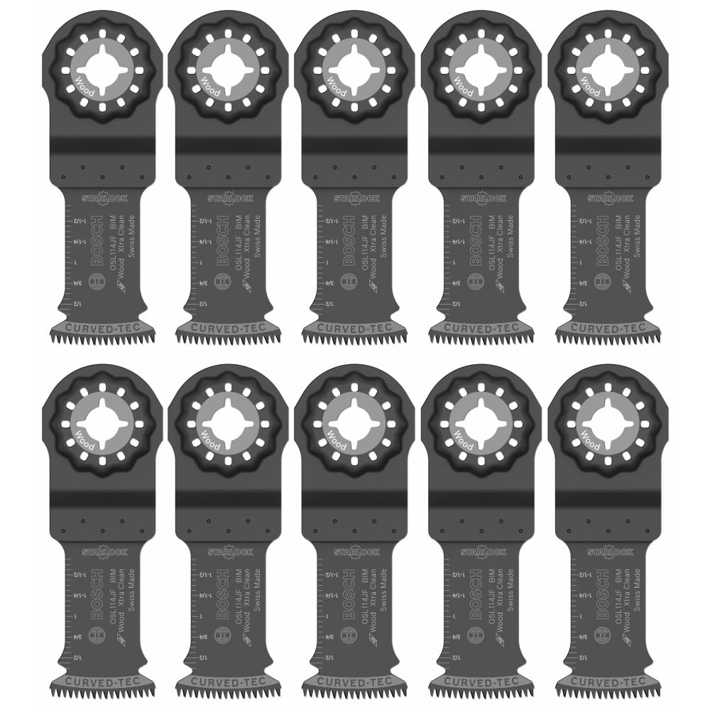 Cuchillas oscilantes para herramientas BOSCH, 1-1/4 pulg. OSL114JF-10 Starlock MultiTool BiMetal Blade 10Pack-Precisión profesional SwissMade, diseño de interfaz 3D, compatibilidad universal de herramientas para cortes limpios en madera dura