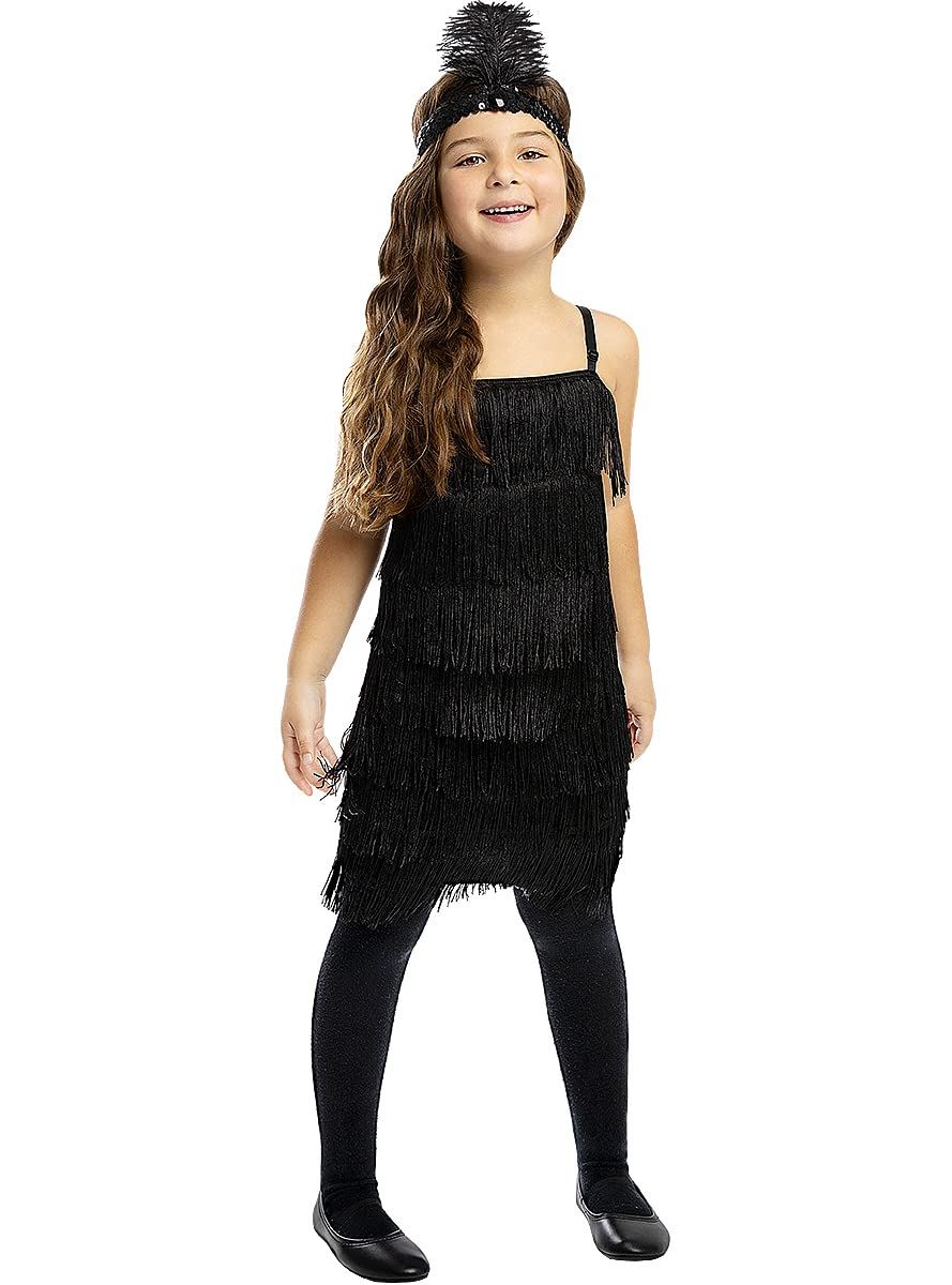 Funidelia | Black Flapper Costumes for girl 20s, Cabaret, Gangster, Decades - Costumes for kids, accessory fancy dress & props for Halloween, carnival & parties - Size 5-6 years - Black
