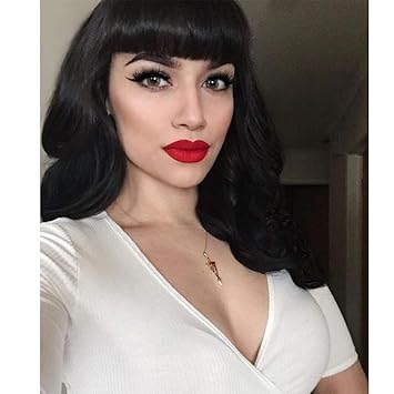 Amazon Com Ctrlalt Black Wavy Wig With Bangs Vintage Medium