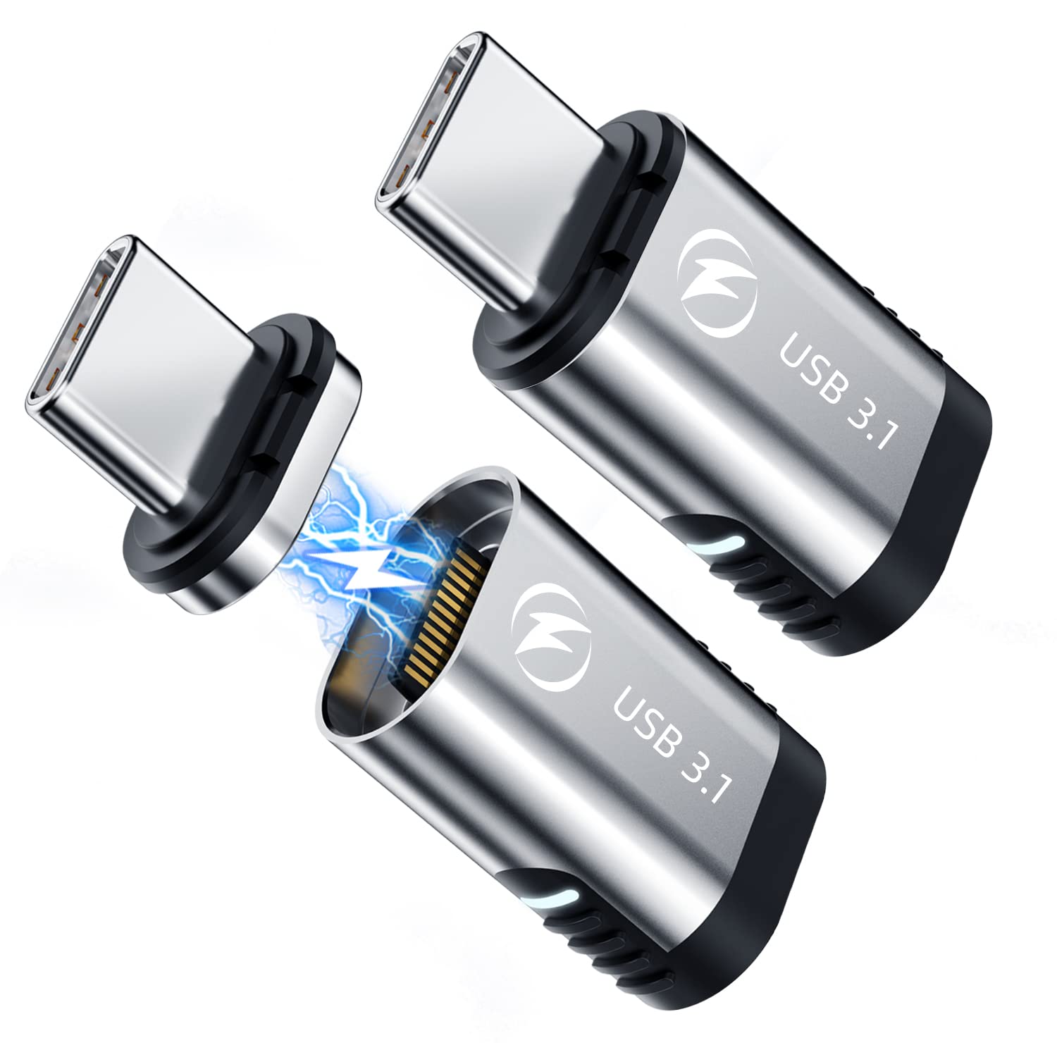 DuHeSin USB C Magnetic Adapter 2 Pack, 24 Pin Magnetic USB-C Adapter Straight with 100W Charging, USB 3.1, 10Gbps, 4K@60Hz for Thunderbolt 3 MacBook Pro/Air and More Type C Devices