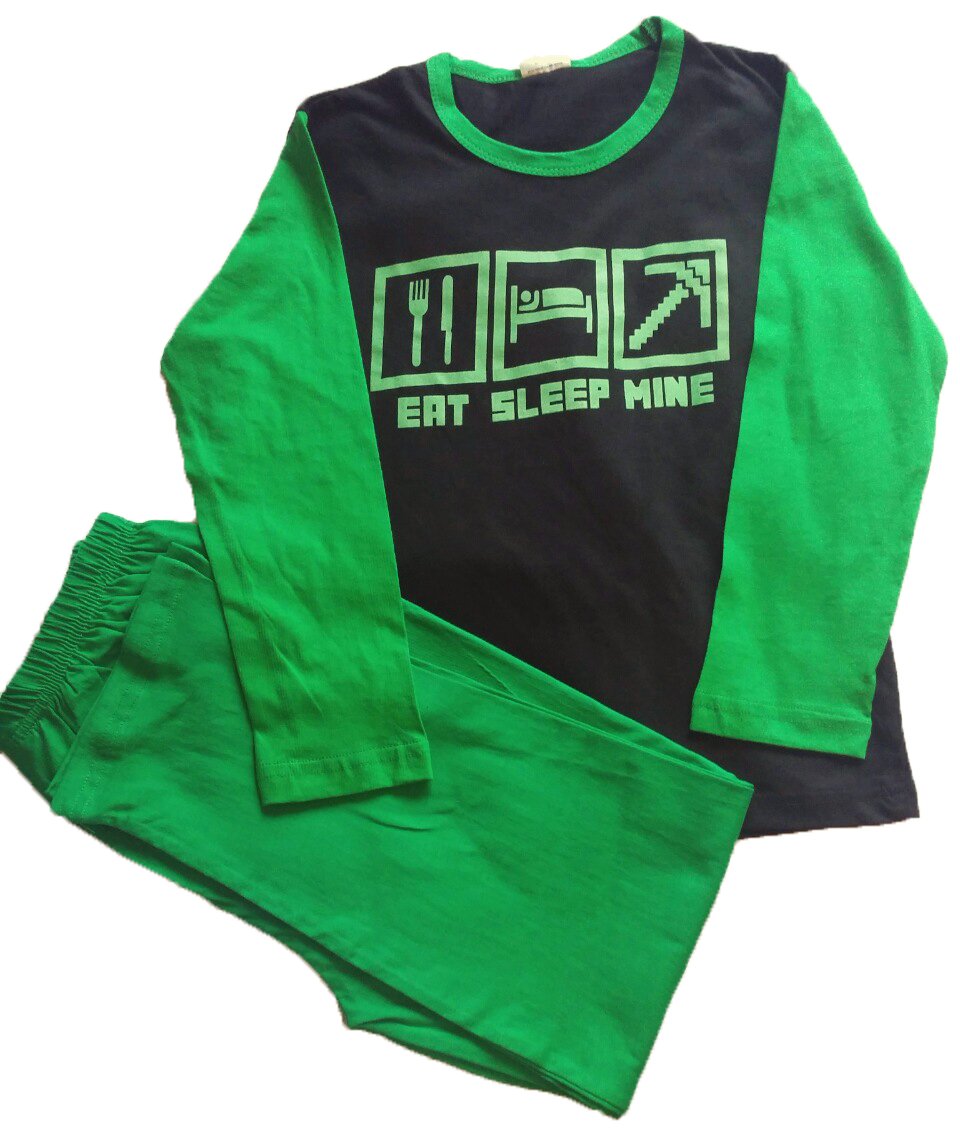 Nubee Fashion Secrets Eat Sleep Mine Glow in The Dark Long Pajamas Boys Girls 7-12 Years