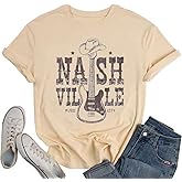Nashville Country Concert Music T Shirts for Women Guitar Eagle Wing Graphic Short Sleeve Vintage Casual Girl Tee Tops