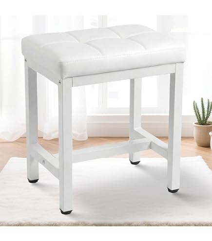 Amazon.com: BEWISHOME White Vanity Chair, Leather Vanity Stool, Small Stool  Chair for Vanity, Square Ottoman Foot Stool, Makeup Vanity Chairs with  Thick Padded Seat for Small Spaces, Bathroom, Bedroom, Entryway : Home