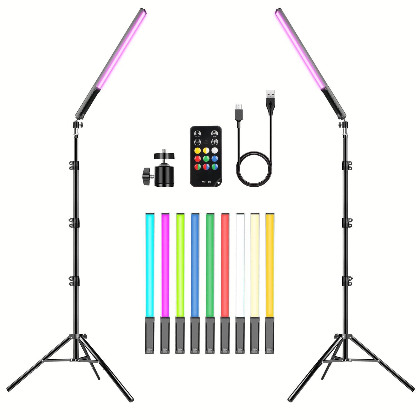 Hagibis RGB Handheld Photography Light LED Video Light Wand 9 Colors,with Built-in Rechargable Battery and Remote Control,1000 Lumens Adjustable 3200K-5600K,Hot Shoe Adapter Included. (10 Colors)