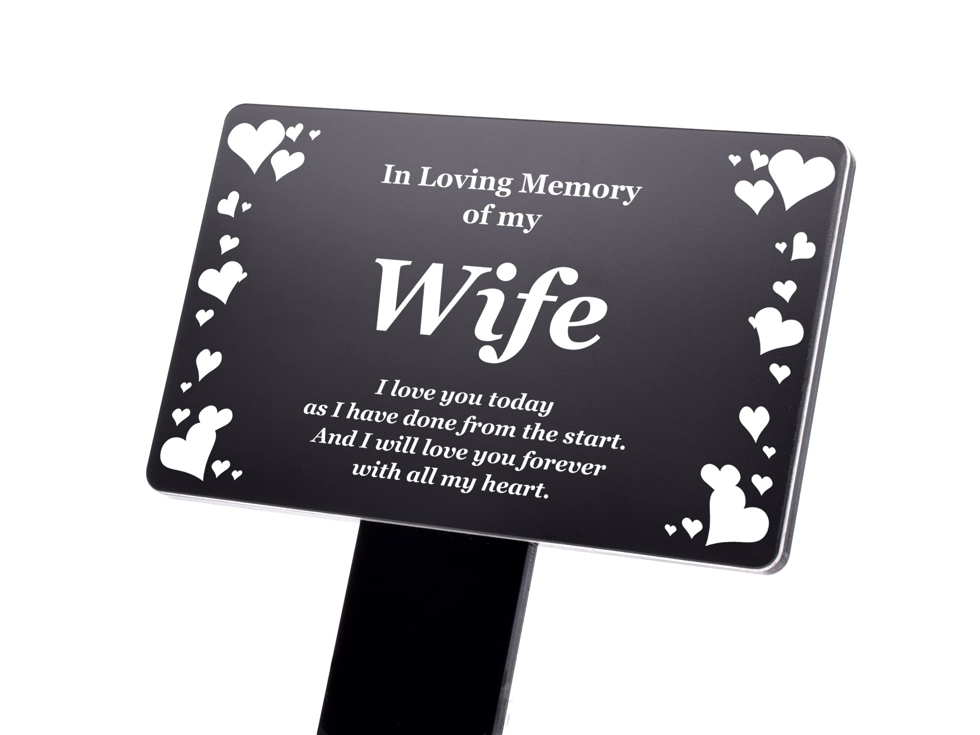 Wife Memorial Remembrance Plaque Stake - BLACK & WHITE, Waterproof, Outdoor, Grave Marker, Tribute, Plant Marker