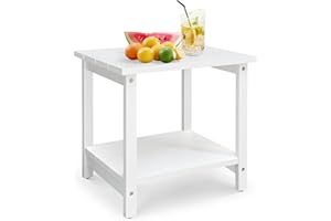 RKVPCNE Outdoor Side Table Patio Side Tables for Outside, Small Patio Table Square End Table for Patio Backyard, Pool, Indoor Companion Wood Weather Resistant，White