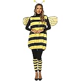 Springcmy Women Halloween Bee Costume Cosplay Set Bee Dress with Wings Headband Leg Sleeves Party Cosplay Fancy Dress Up