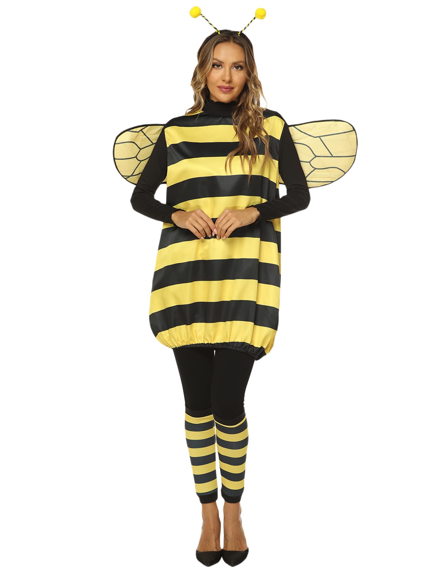 Yoisdtxc Adult/Kids Halloween Costume Set Bee Fancy Cosplay Costume with Wings and Antenna (A-Yellow Adults 1, M)