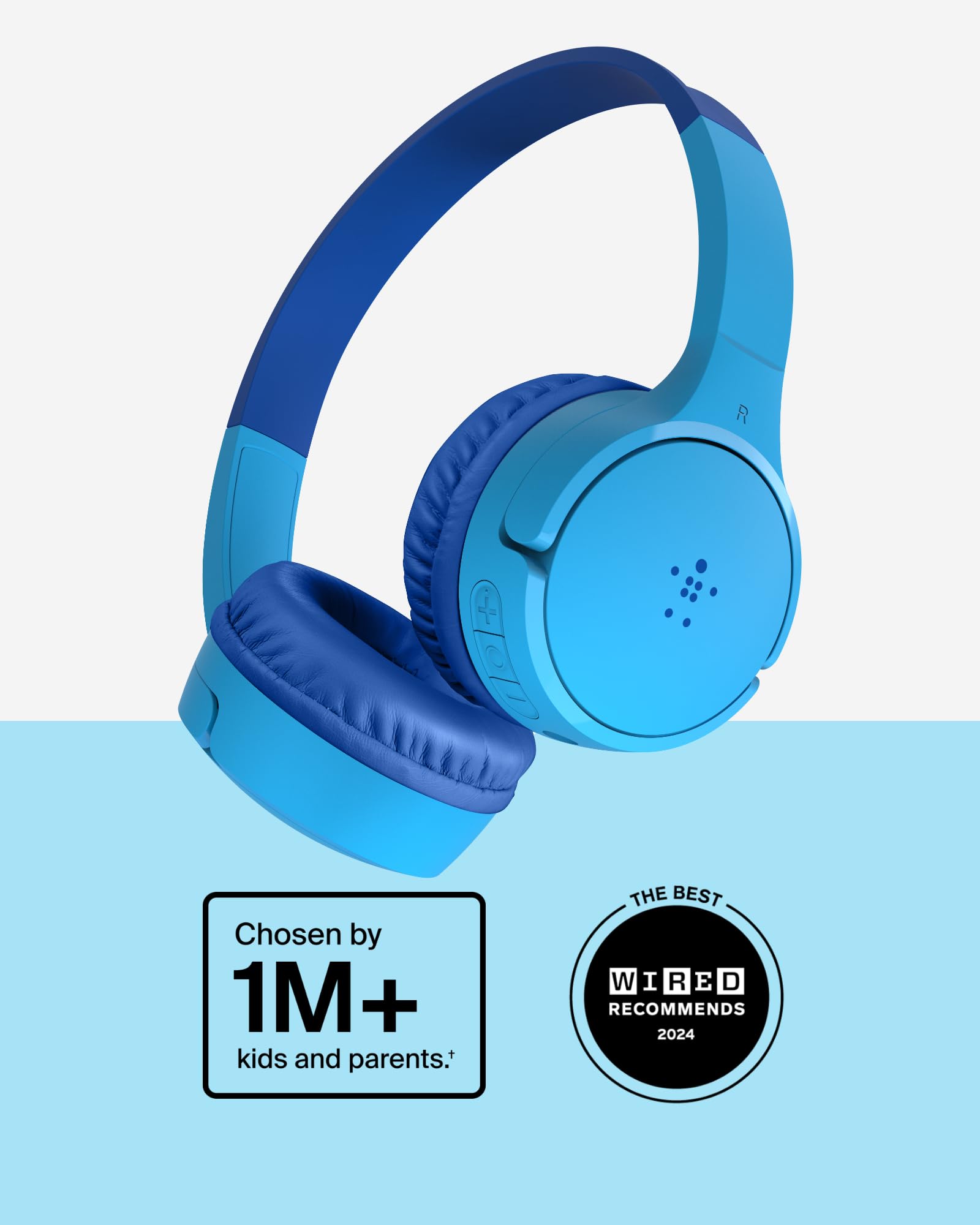 Belkin SoundForm Mini - Wireless Bluetooth Kids Headphones, 30H Battery, 85dB Safe Volume Limit, Built-in Microphone - Toddler On-Ear Earphones for iPhone, iPad, Fire Tablet, Ideal for School - Blue