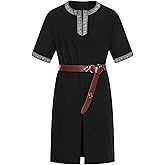 JEMITOP Men's Retro Style Cotton Short Sleeves Tunic Shirts for Viking Medieval Renaissance Costume Without Belt