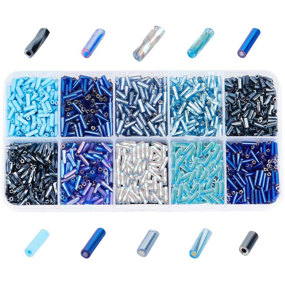 GOMAKERER 3000 Pcs 10 Colors Glass Bugle Beads, Mixed Color Screwy Beads for DIY Crafting Jewelry Making