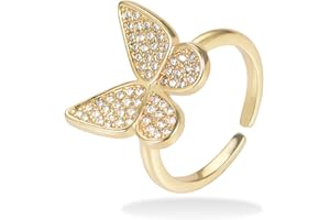 MiiFort Adjustable Gold Plated CZ Simulated Diamond Statement Rings Eternity Bands for Women Daughter Mum Sister Wife