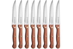 Steak Knife 8 Piece Wood Handle Steak Knives Built 5Cr15Mov Stainless Steel HRC57-58 Hardness Razor Sharp Full Tang (Not Dish