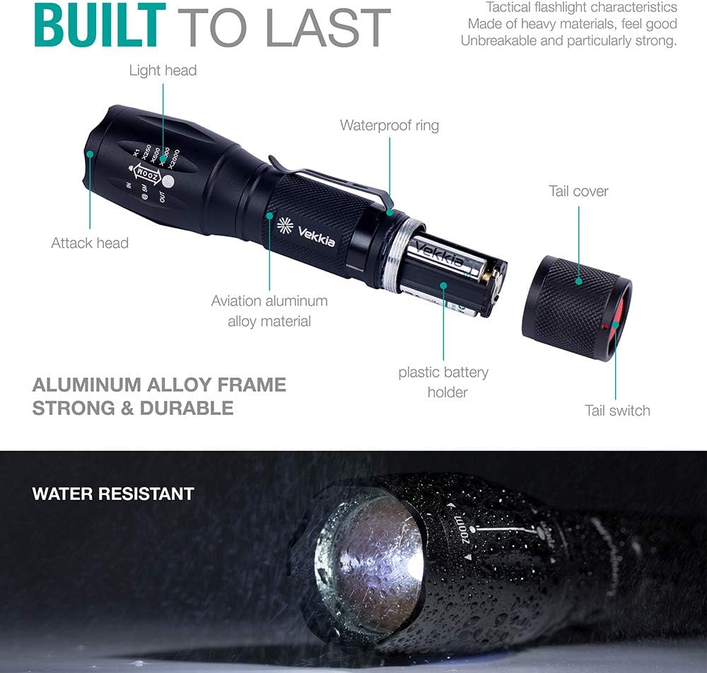 2 Pack Super Bright Led Flashlights with Belt Clip, High Lumens Flashlight with Zoomable Focus, 3 Modes, IPX6 Waterproof. Flash Light Built to Last. Great Gift for Camping, Hiking & Home USE - - 