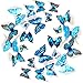 Somotersea 24PCS 3D Butterfly Wall Decal Double Wings Removable Refrigerator Magnets Stickers Decor for Kids Room Decoration Home and Bedroom Art Mural Blue