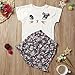 FEITONG Kids Girls Cat T-shirt + Floral Shorts Set Clothes Suit (5-6 Years, White)
