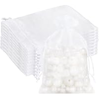 HRX Package 100pcs Mini Organza Jewelry Bags 2x3 Inch, Little White Mesh Drawstring Gift Pouches For Candy Sample Party Favors