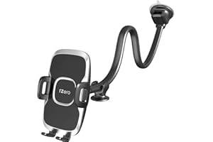 1Zero Solid Car Truck Phone Mount Holder with 14-Inch Gooseneck Long Arm, Windshield Window Mobile Holders w/Industrial-Strength Suction Cup, Anti-Shake Stabilizer Compatible All Cell Phones iPhone