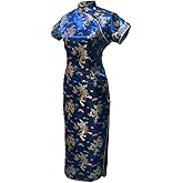7Fairy Women's VTG Navy Long Chinese Evening Dress Cheongsam Qipao