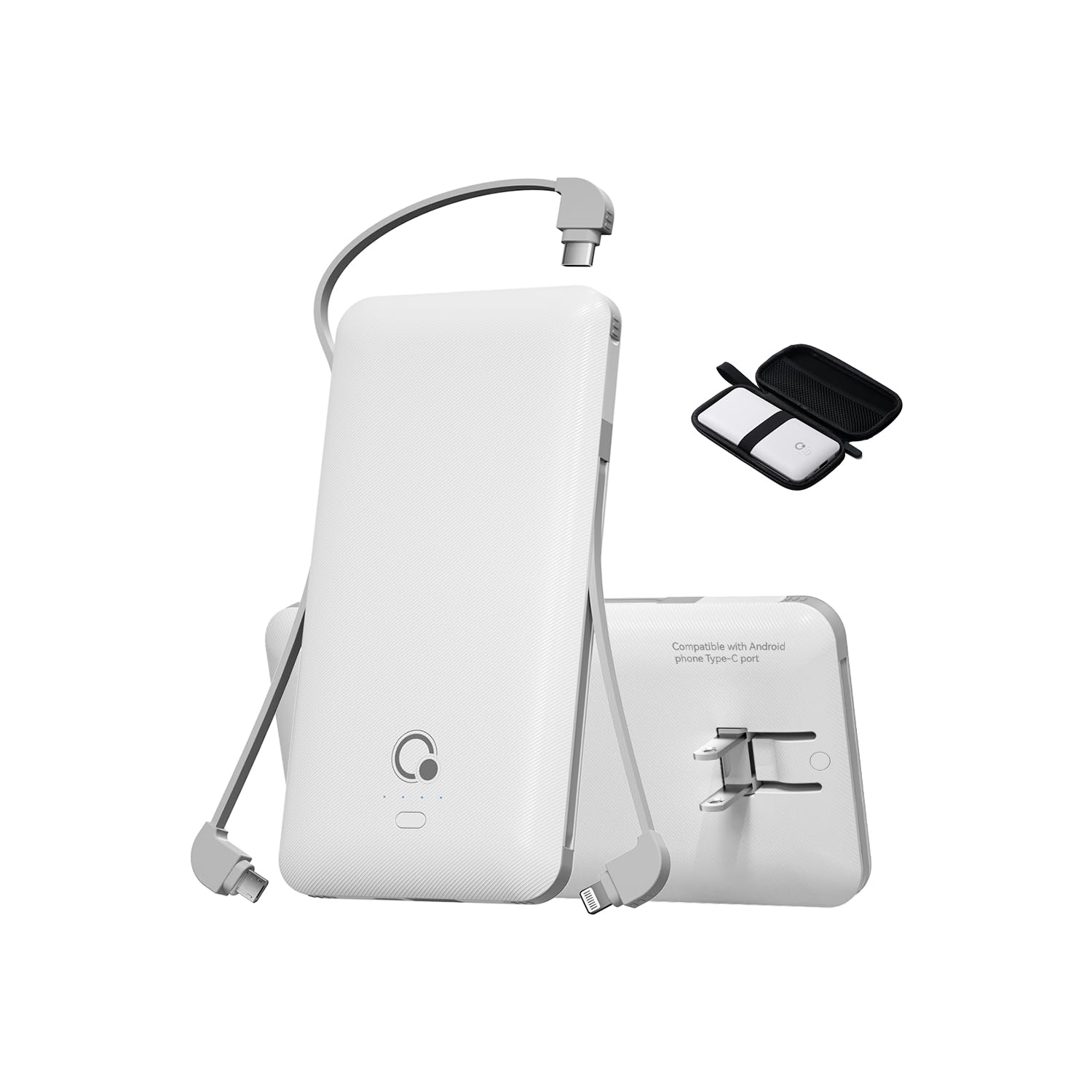 Brand Q Portable Charger with Built-in Cables and AC Wall Plug,Slim USB C Travel Essential Power Bank 10000mAh,External Battery Pack Compatible with iPhone,Samsung,Tablet and All Smart Phones