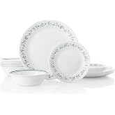 Corelle Vitrelle 18-Piece Service for 6 Dinnerware Set Triple Layer Glass and Chip Resistant, Lightweight Round Plates and Bowls Set, Country Cottage
