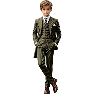 VENNYNG Boys Pinstripe Suit 2-Piece Classic Blazer Jacket and Pants Set for Wedding Dress Tuxedo