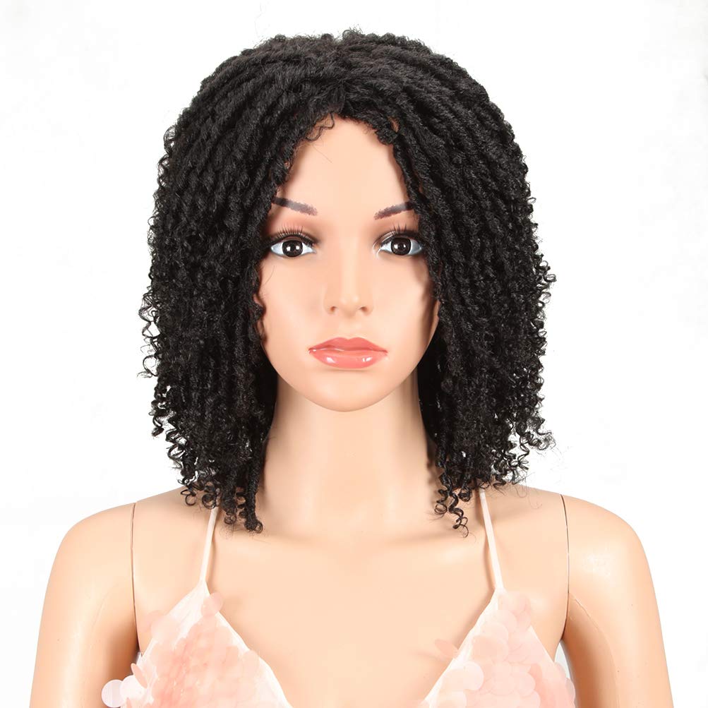 Style Icon Dreadlock Wig Short Twist Wigs for Black Women Afro Curly Synthetic Wig 6 inch Faux Locs Braided Crochet Hair Wigs (Color:1B)