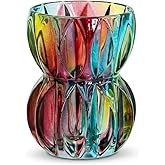 Colorful Crystal Glass Vase 6.9 inch Tall - Unique Textured Vase for Fresh Flowers & Hydroponic Plants, Modern Decorative Cen