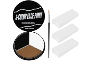 BOBISUKA Black White Metallic Brown Face Paint+3PC Sponge+Brush Body Paint Set,Colored Eye Black for Baseball Softball Sport Games,Leopard,Cat Face Painting for Halloween,Cosplay,Costume,Theme Parties