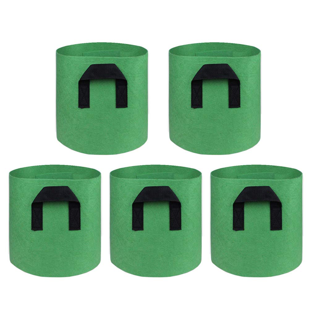 Mintice 5 Pack Plant Grow Bag Green Vegetable Planting Growing Bag Aeration Fabric Breathable Planter Container Pots Double Handles Home Garden for Flower, Potato, Tomato, Carrot 5 Gallon