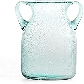 MDLUU Seeded Glass Vase, 4.6" W x 6.7" H, Clear, Double Ear Design, Coastal Modern Style, Perfect for Dining Room, Bedroom, Bathroom