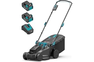 MightyMow Electric Lawn Mower Cordless, 2x20V 16 inch Push Lawn Mower with 6-Position Cutting Height Adjustment, 2x4.0Ah Battery & Dual Charger Included