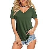 Amoretu Womens T Shirts V Neck Short Sleeve Tshirt Basic Tee Curved Hem Tops