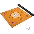 GUSTARIA Mahjong Mat with 3 Dice, Mahjong Table Mat for Poker, Card Games, Board & Tile Games, Anti Slip and Noise Reduction Table Cover (Yellow, 31.5 inches)