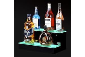 MESAILUP 16 Inch LED 2 Tier Liquor Bottle Display shelf，Waterproof Bar Shelves with 8000H Lifetime, LED Display Riser Includes RF Remote Control for Home Bar & Commercial Use