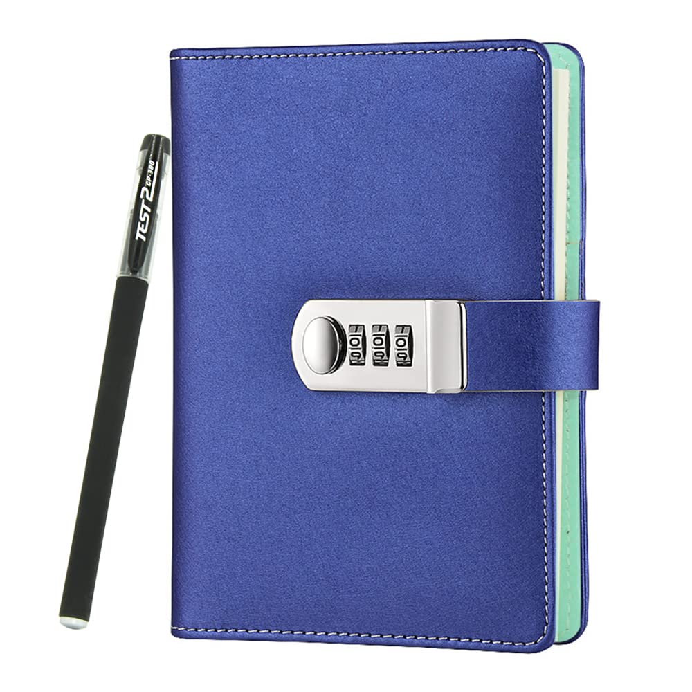 NectaRoy PU Leather Refillable Password Notebook Writing Journal Diary Planner Organizer with Combination Lock, Loose-Leaf Lined Notepad Sketchbook with Pen, 5.3" x 7.3"