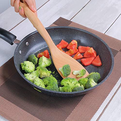 EVQ Kitchen Wooden Cooking Utensil Sets, Wooden Spoon,Slotted Spoon,Turner, Non Scratch Natural Beechwood （3 Piece）