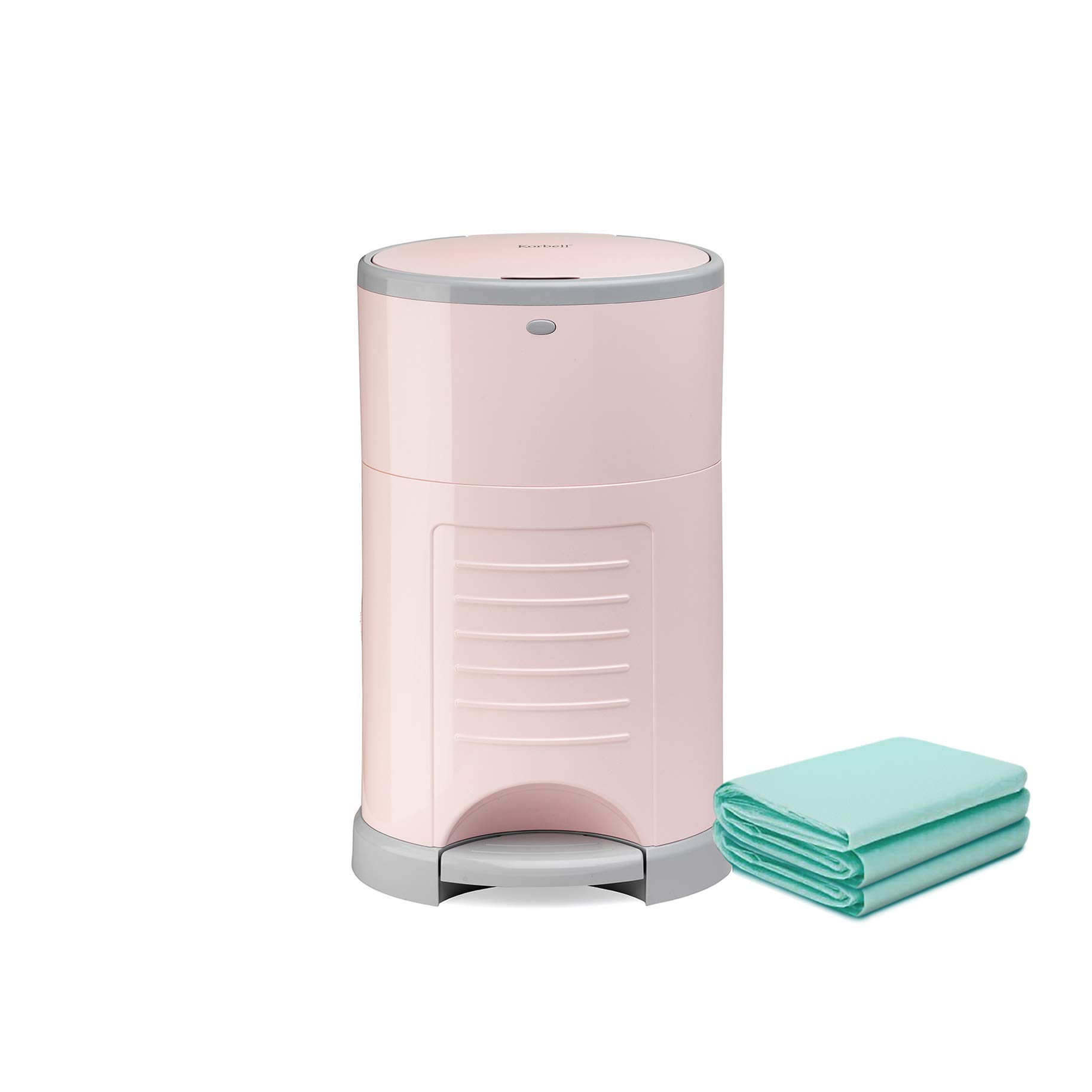Korbell Classic Nappy Bin & Disposable Liner Bundle Lasting Up to 10 months | 44 weeks Hygienic, Odour Trapping & Hands Free | Includes 4 Packs of Biodegradable Liners | Soft Pink
